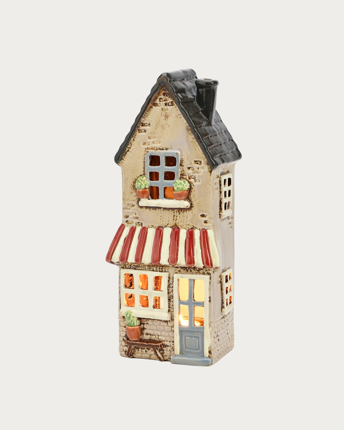 Bougeoir maison avec auvent en grès - Beige