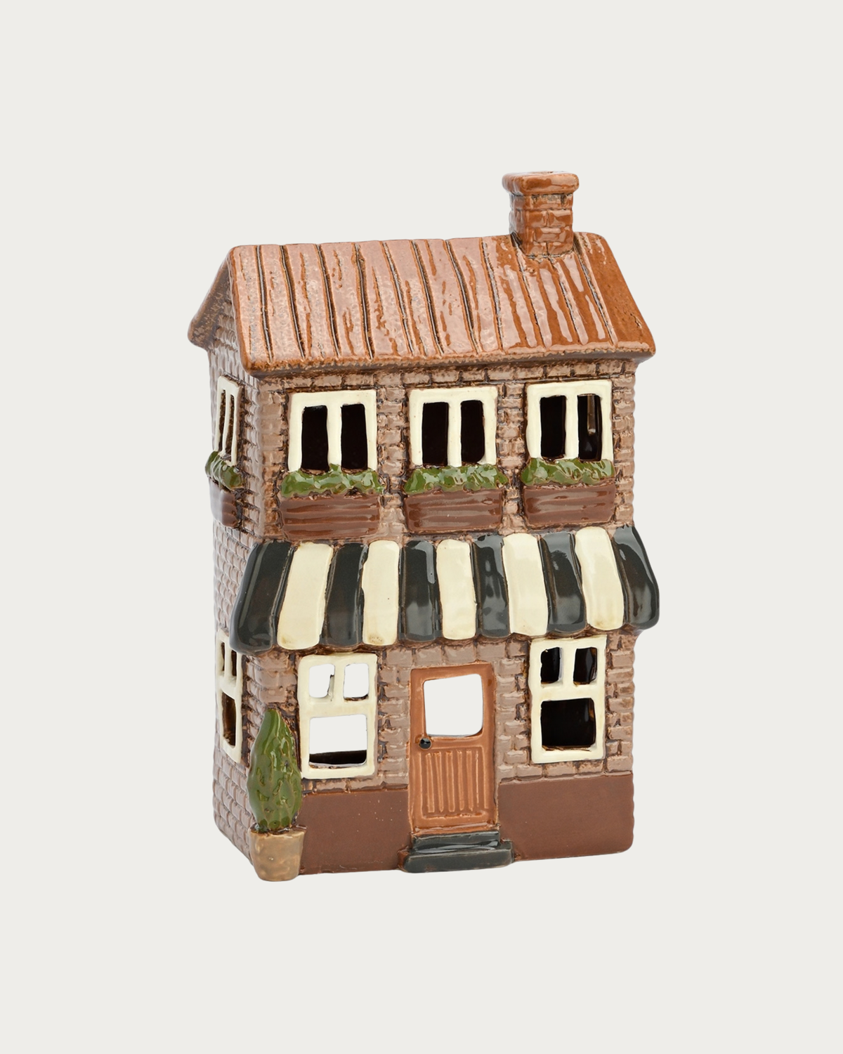 Bougeoir maison avec auvent en grès - Brun
