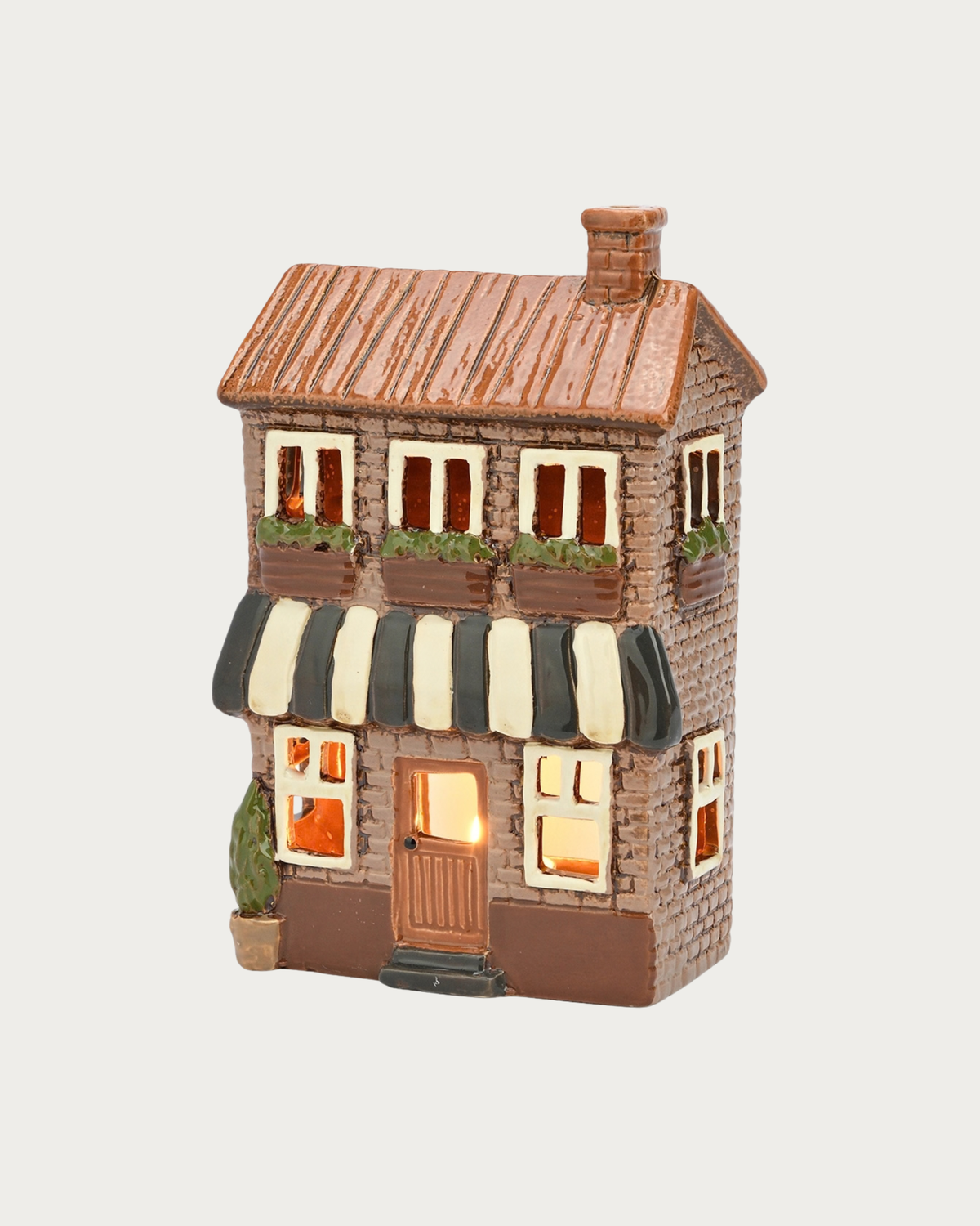 Bougeoir maison avec auvent en grès - Brun