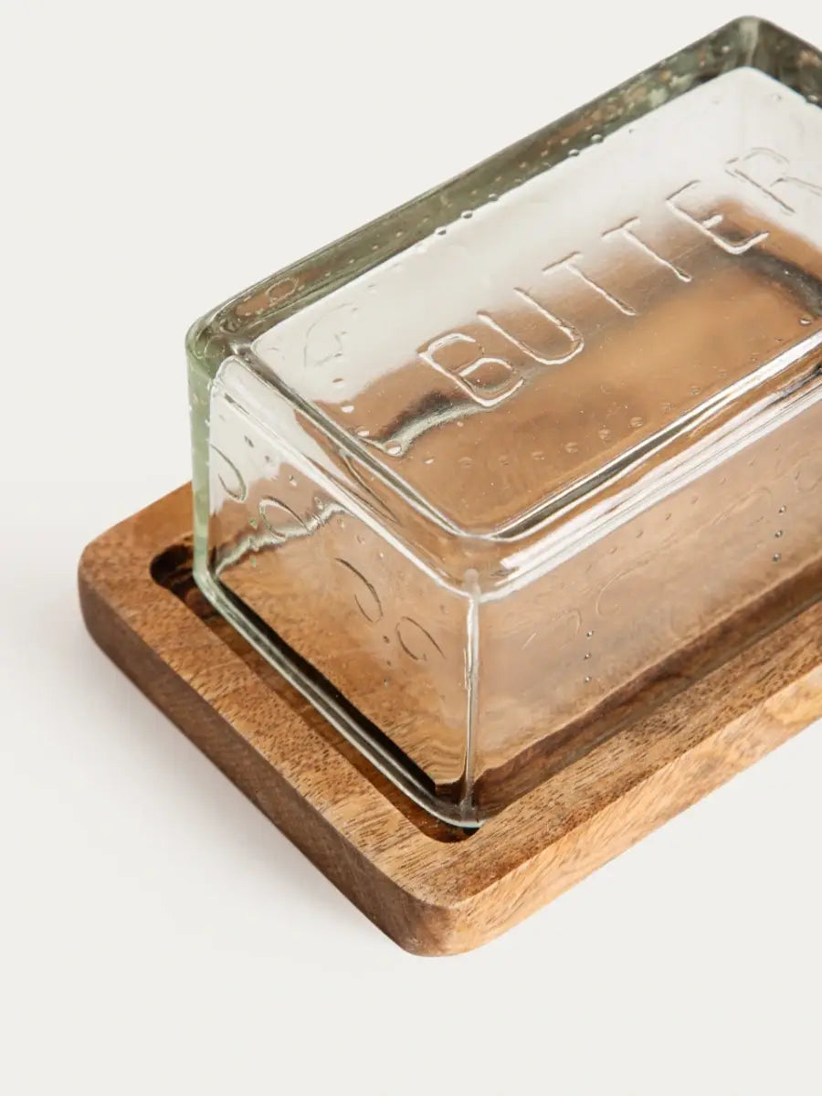Beurrier en verre et bois de manguier - Sjal