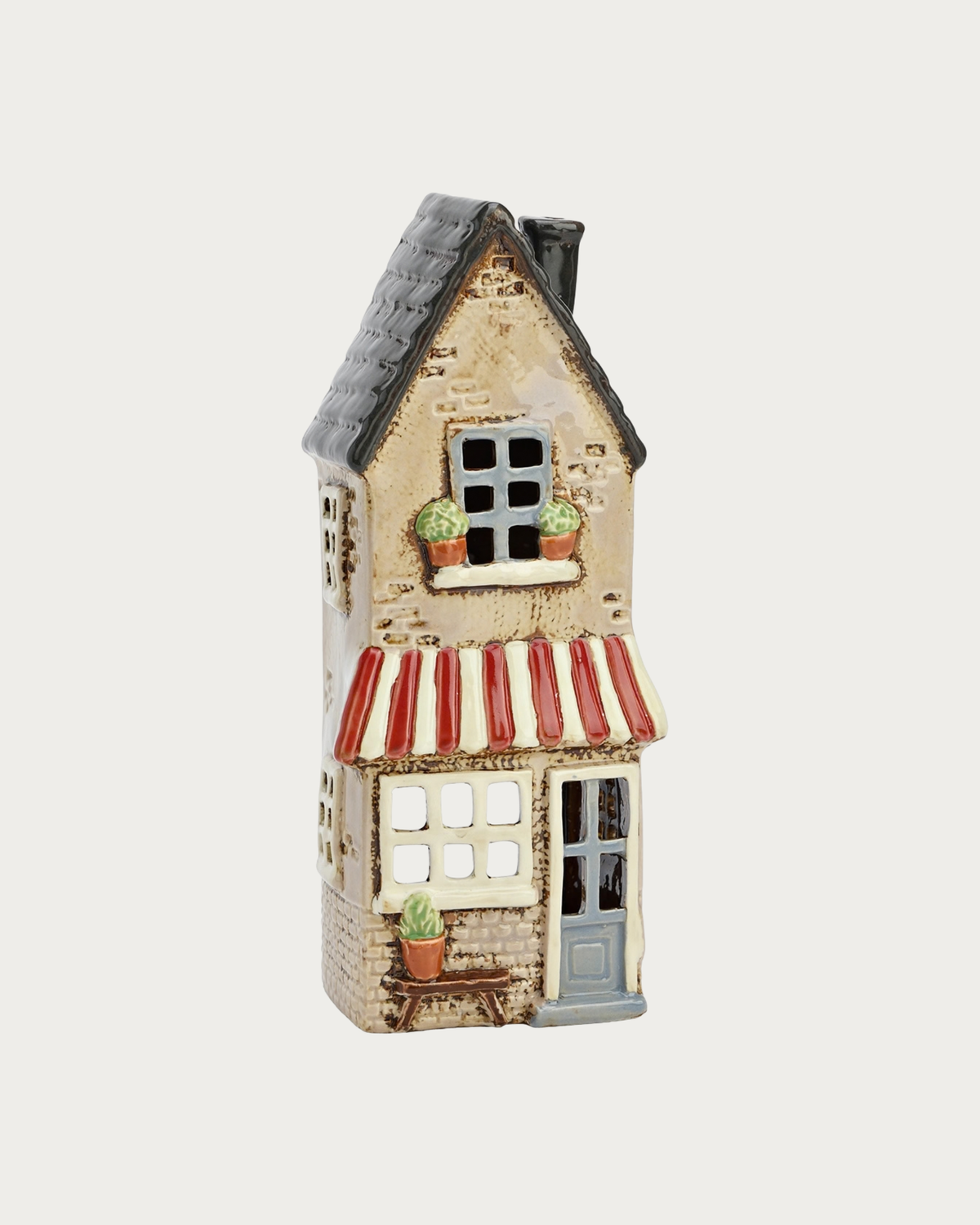 Bougeoir maison avec auvent en grès - Beige