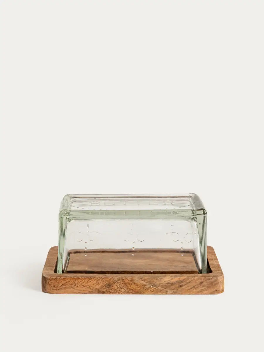 Beurrier en verre et bois de manguier - Sjal