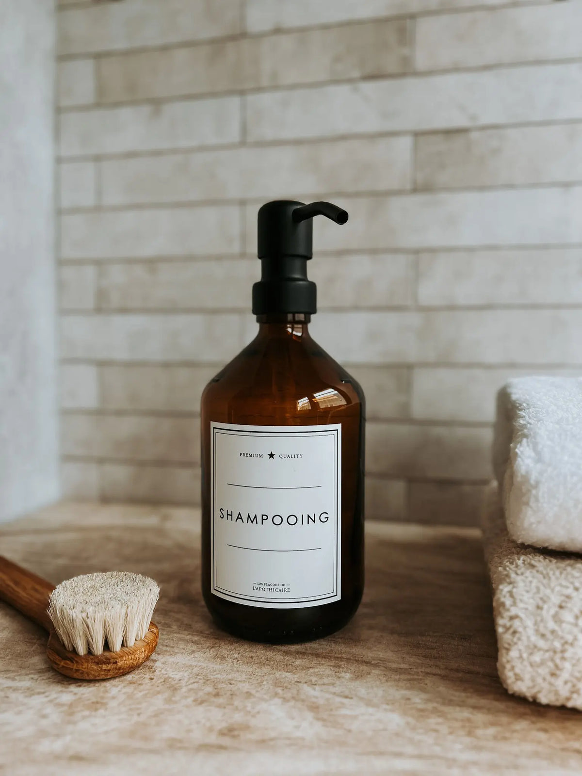 Flacon en verre shampoing ambre - 500 ml